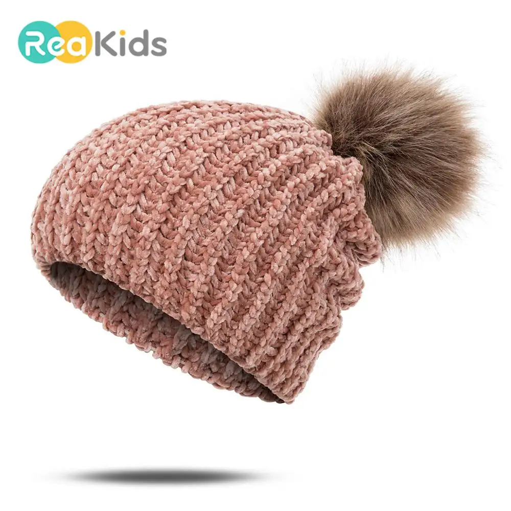 REAKIDS/Новые модные осенне-зимние детские шляпы кепки детские шерстяные вязаные хлопковые шапки детские теплые шапки зимние шапки для девочек и мальчиков