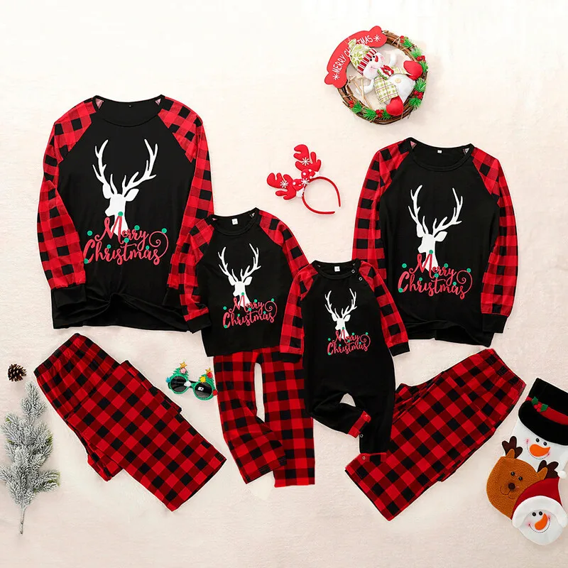 

2021 Christmas Family Matching Outfits Deer Adult Kids Parent-child Wear Cartoon Printed Matching Clothes Pajamas Cute Nightwear