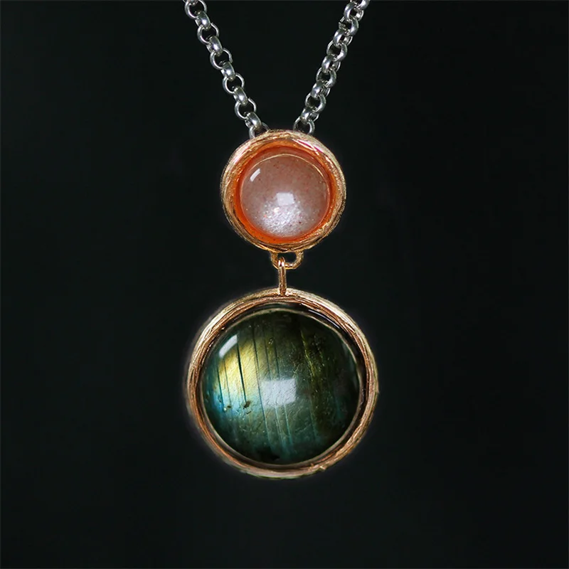 INATURE серебро 925 пробы натуральный круглый большой камень подвеска ожерелье для