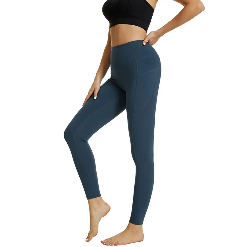 

Однотонные женские эластичные штаны для йоги с высокой талией, леггинсы с боковыми карманами для контроля живота, тренировок, тренажерного ...