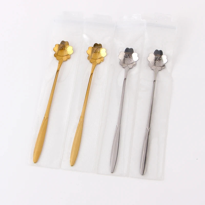

Tea Coffee Mixing Spoon Gold Spoon Long Handle Dessert Stainless Steel Vintage Teaspoons Drink Tableware Flowers Design 1PCS