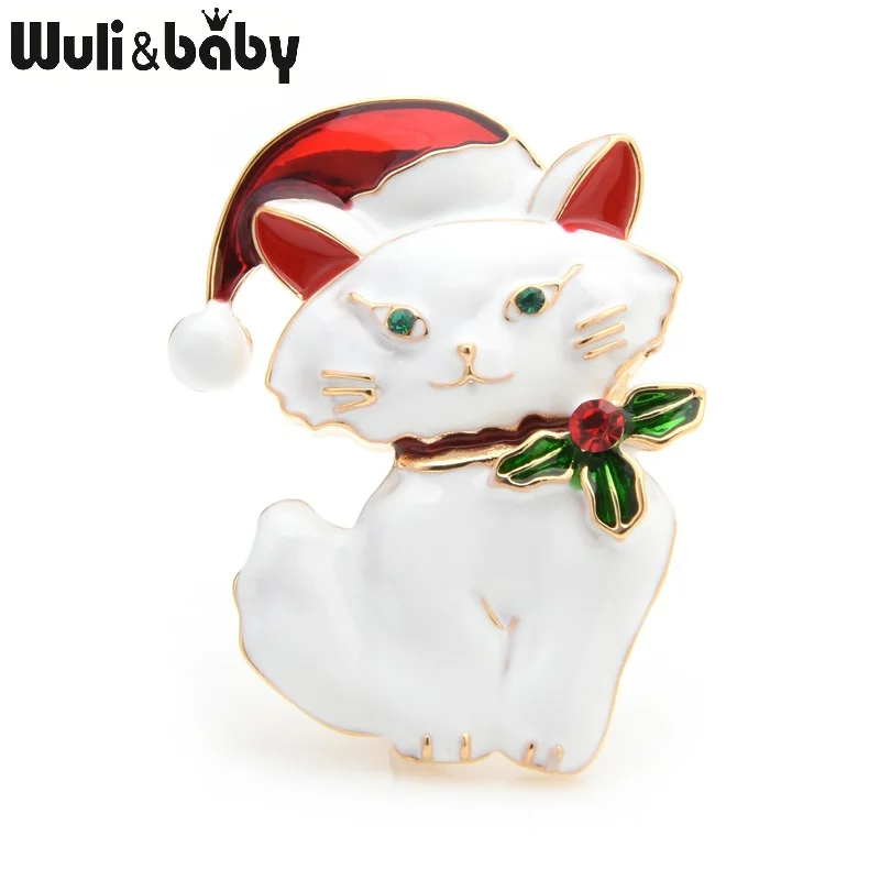 Женская брошь в форме кошки Wuli &amp baby белая или черная Рождественская из сплава