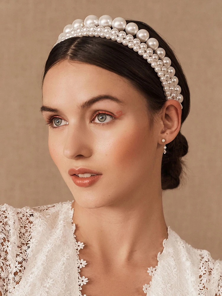 AWAYTR 2021 New Simulation Pearl Hairbands Women Hair Accessories Korean Handmade Bow Flower Hoops Headband Wedding Ornaments |