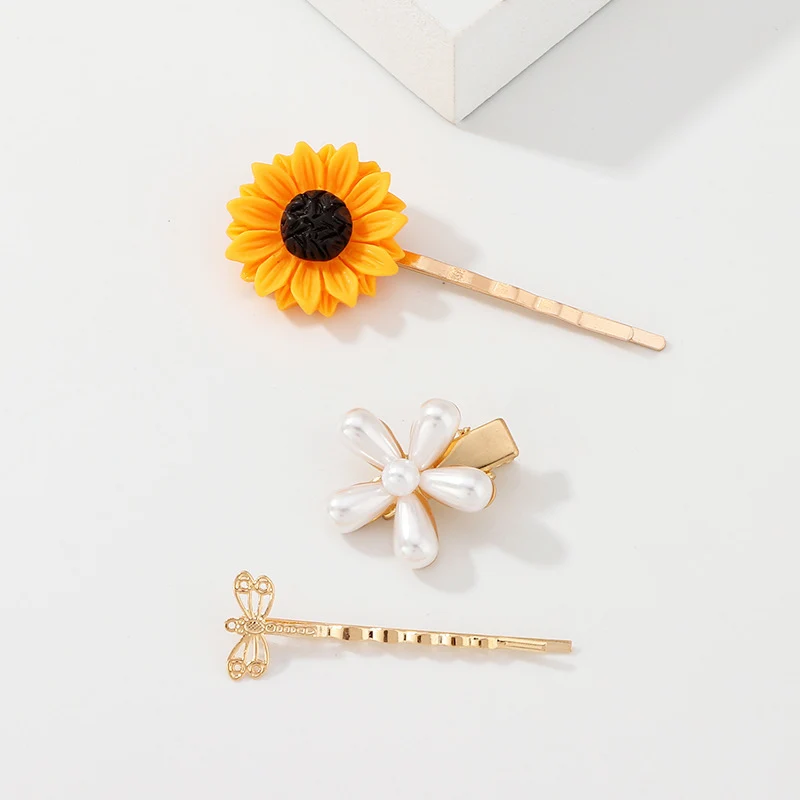 1 комплект летние заколки для волос с изображением подсолнуха стрекозы имитацией