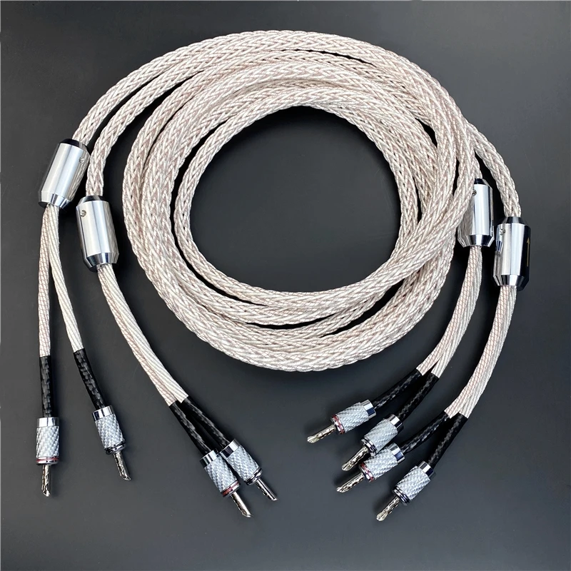 

Audiophile Speaker Cable Micro Space Copper Silver Plated HiFi Audio Line Carbon Fibre Banana To Spade Plug