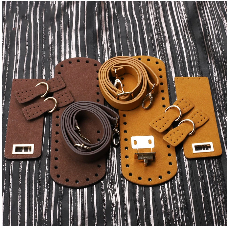 5 Pcs/Set Artificial Leather Shoulder Bag Replacement Sewing Accessories for DIY Hand-Woven Crocheting Handbag Projects Making