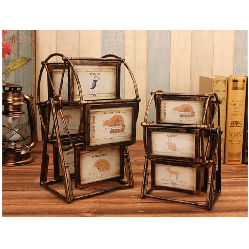 Retro Brown Photo Frame 5Inch Ferris Wheel 6 Photos Creative Picture Album Weding/Home Decoration Accessories | Дом и сад