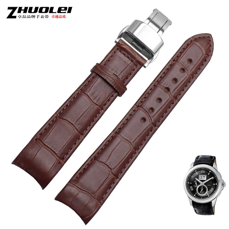 brownx silver clasp Изогнутый конец мужские ремешки для часов для BL9002-37 05A BT0001-12E 01A Брендовые Часы из натуральной кожи с пряжкой бабочки 20 21 22 мм - Цвет ремешка: brownx silver clasp