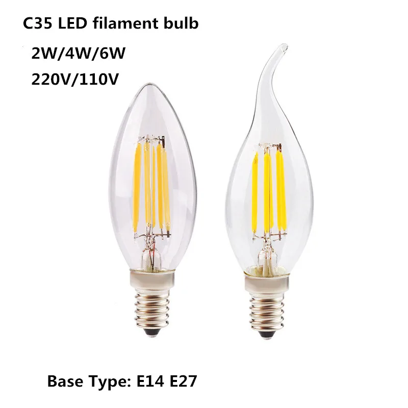 E12 E14 E27 светодиодный лампы в форме свечи C35 светильник 2W/4W/6W 110V/220V Теплый/Холодный