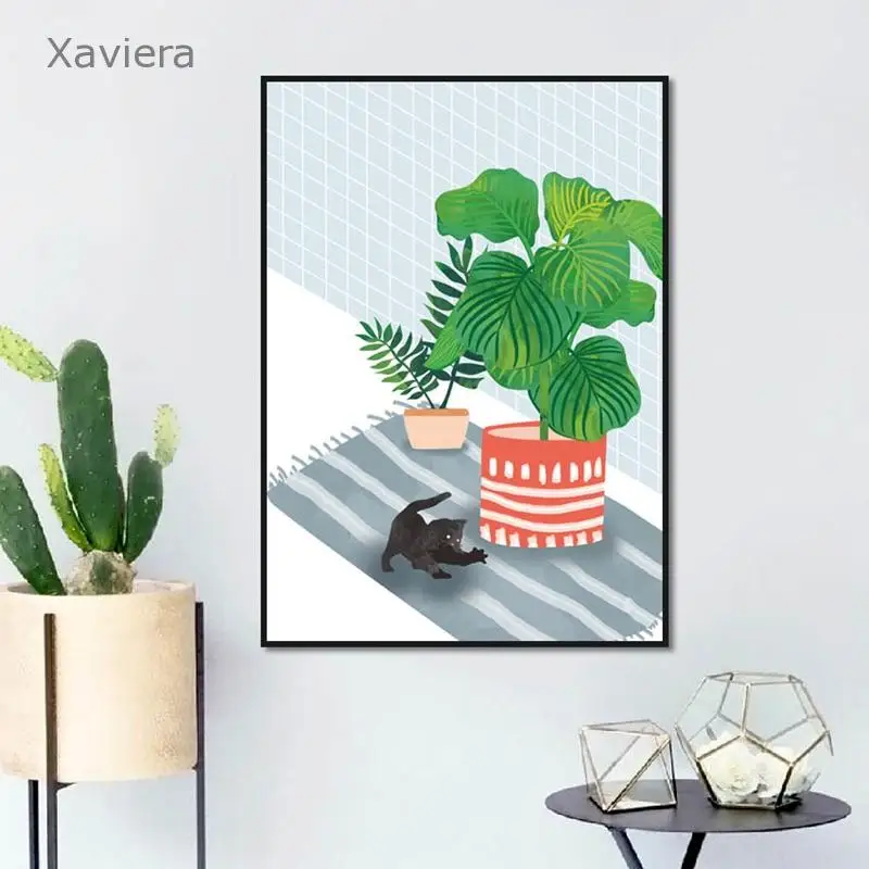

Home Decoration Living Room Bedroom Nordic Simple Plant Canvas Painting Potted Green Leaf Wall Art Poster Modern Mural No Frame