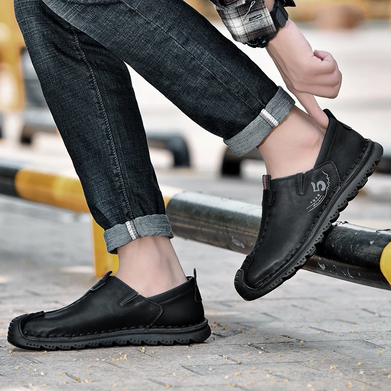 Мужские мокасины из спилка повседневная обувь на плоской подошве без застежки