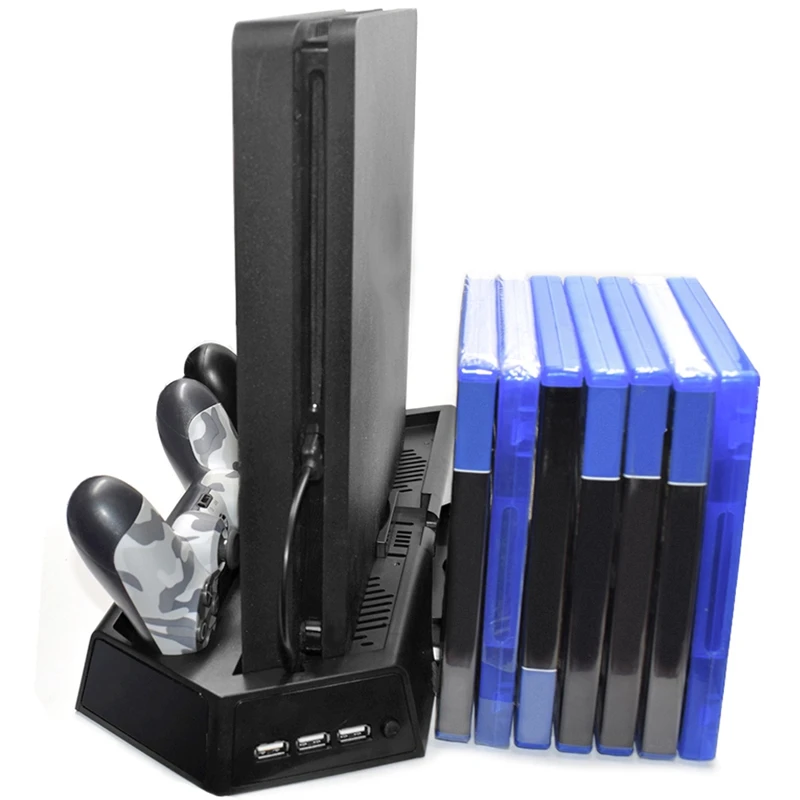 For Ps4 Pro Slim Vertical Stand Cooling Fan Cooler with Dual Controller Charging Station & 3 Extra Hub Port for Playstation 4 Ps |