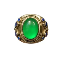 qing dynasty old jadeite jade ice seed egg ring face old silver inlaid ring with full silver ring
