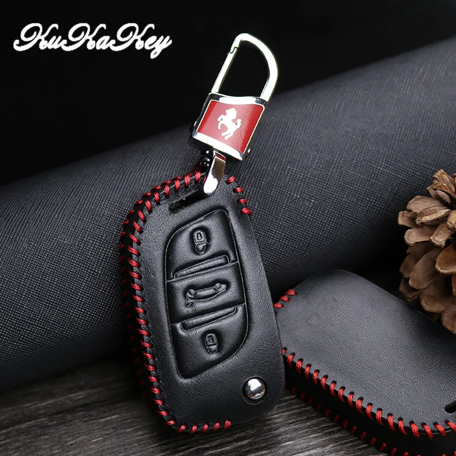 Кожаный чехол для автомобильного ключа Peugeot 307 308 408 207 107 407 607 оболочка Citroen C2 C3 C4