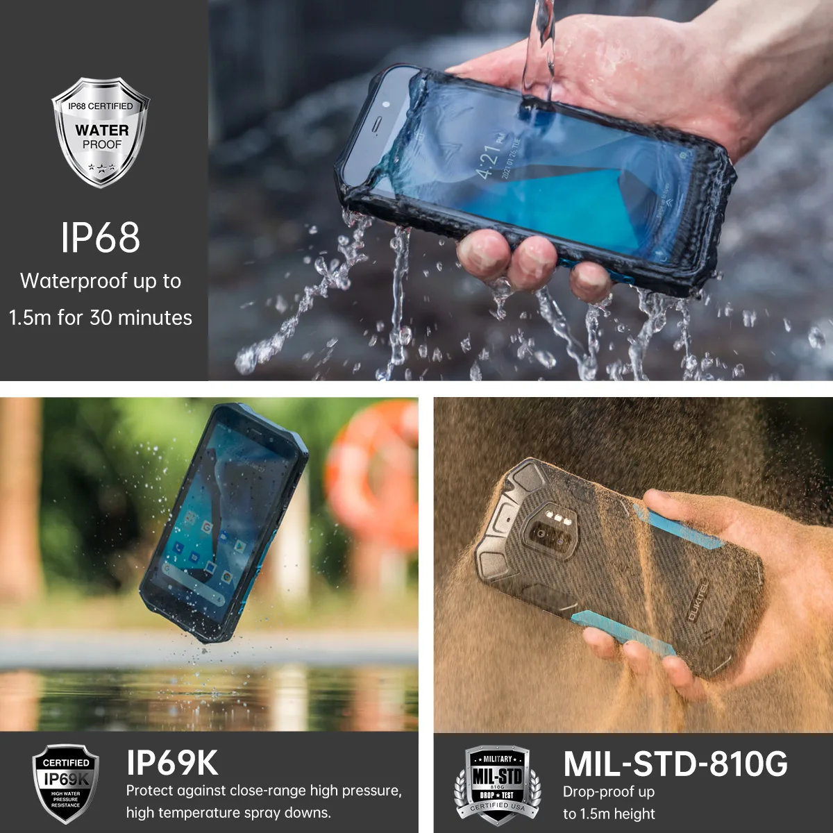 OUKITEL WP12 IP68 Водонепроницаемый Android 11 прочный смартфон 5 ''HD + Дисплей 4 Гб 32 ГБ Helio A22 NFC 4000 мАч мобильный