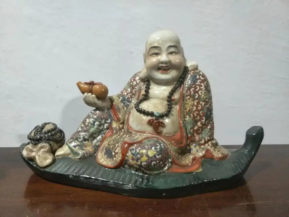 

Qing Dyansty Pastel Bodhi Leaf Buddha Statue