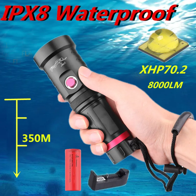 Профессиональный светильник для дайвинга XHP70.2 Водонепроницаемый IPX8 подводный
