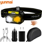 Фонарь налобный светодиодный с датчиком желтого и белого цветов, со встроенным аккумулятором