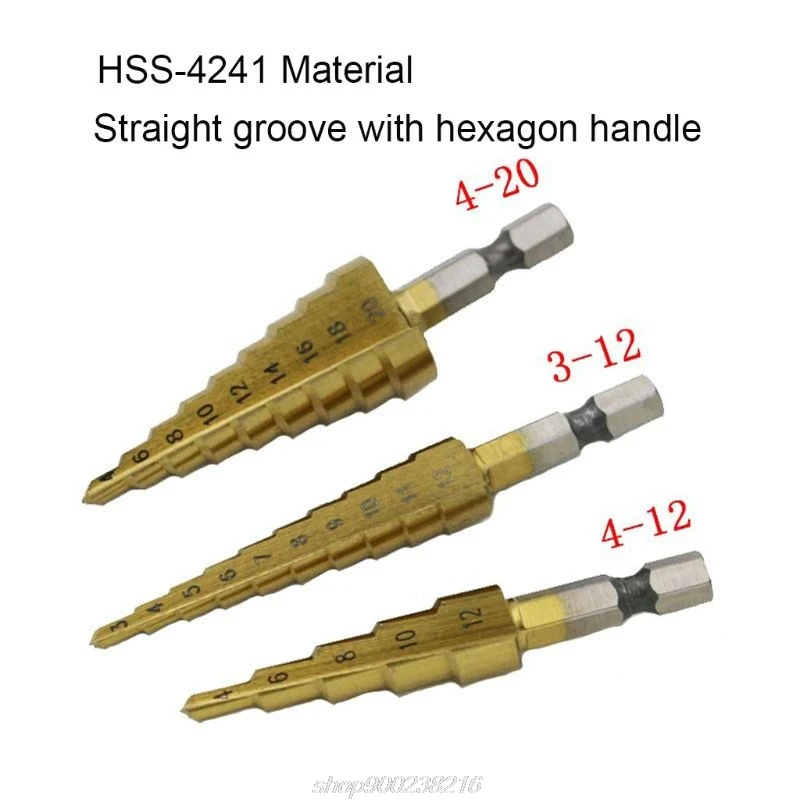 

3pcs/set 3-12mm 4-12mm 4-20mm Step Cone Drill Bit Hexagonal Shank High Speed Steel Hole Cutter M04 21 Dropshipping