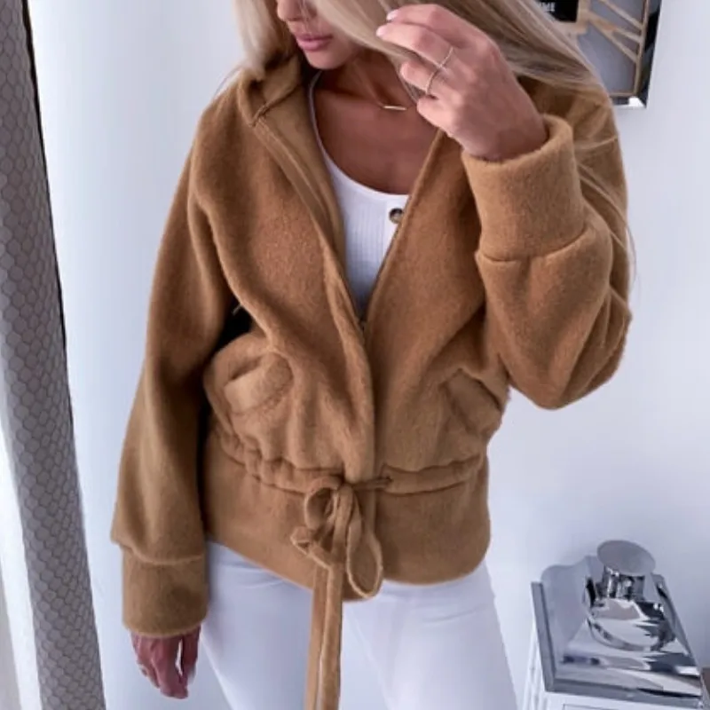 Женская флисовая куртка с капюшоном зимняя мягкая толстовка на молнии длинным