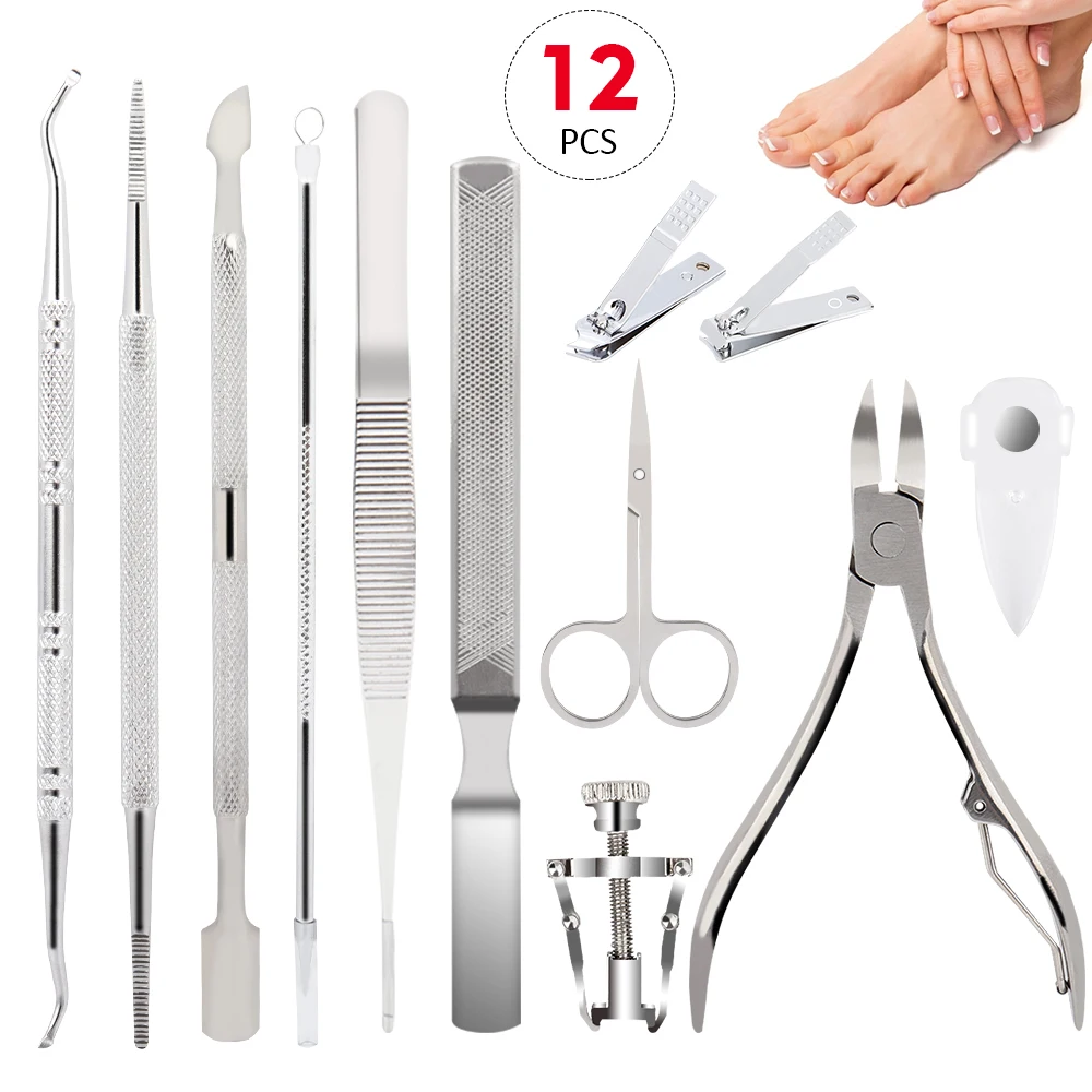 

12Pcs/set Professional Pedicure Tools Ingrown Toenail Tools Kit Nail Care Ingrown Toenail Removal Correction Clippers Foot Care