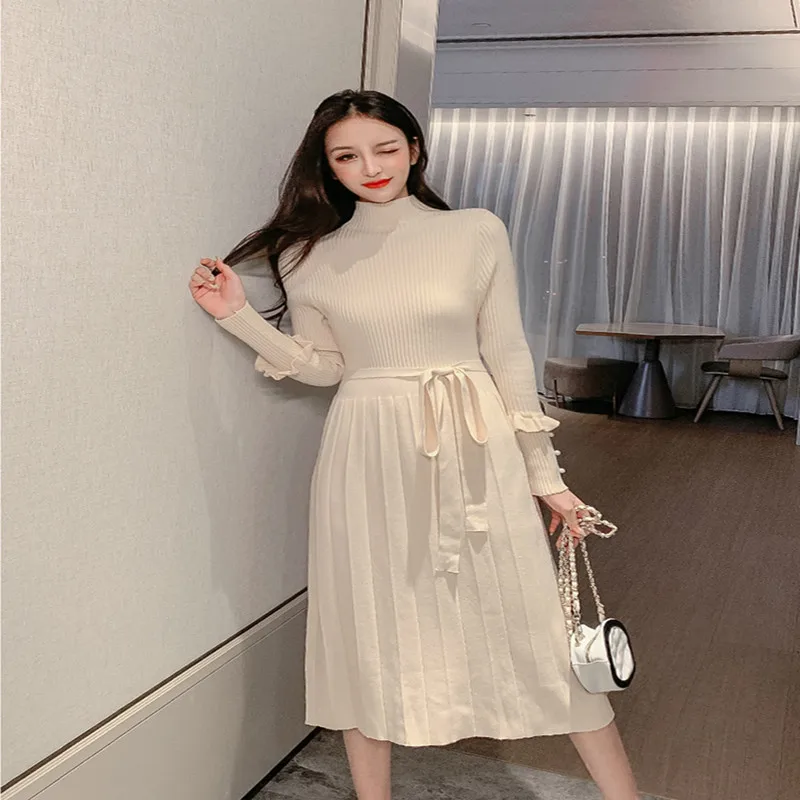 Элегантное OL облегающее длинное платье свитер с высоким воротом женское плотное