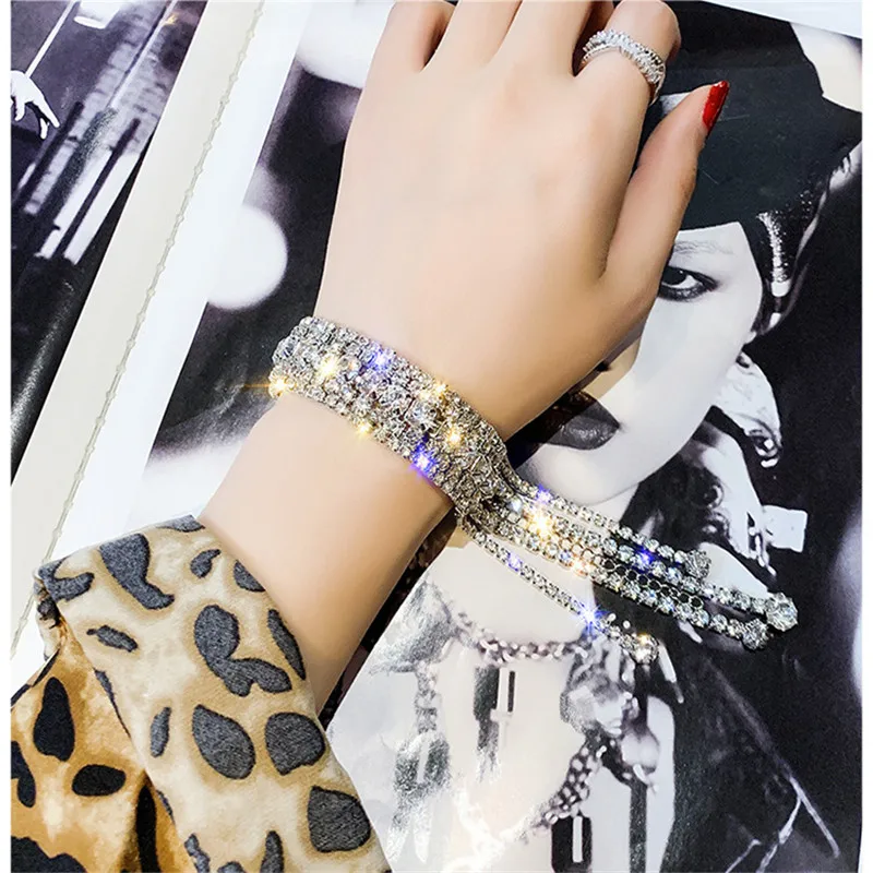 

FYUAN Fashion Full Rhinestone Bracelet For Women 2019 Shiny Long Tassel Crystal Bracelets & Bangles Jewelry Gifts