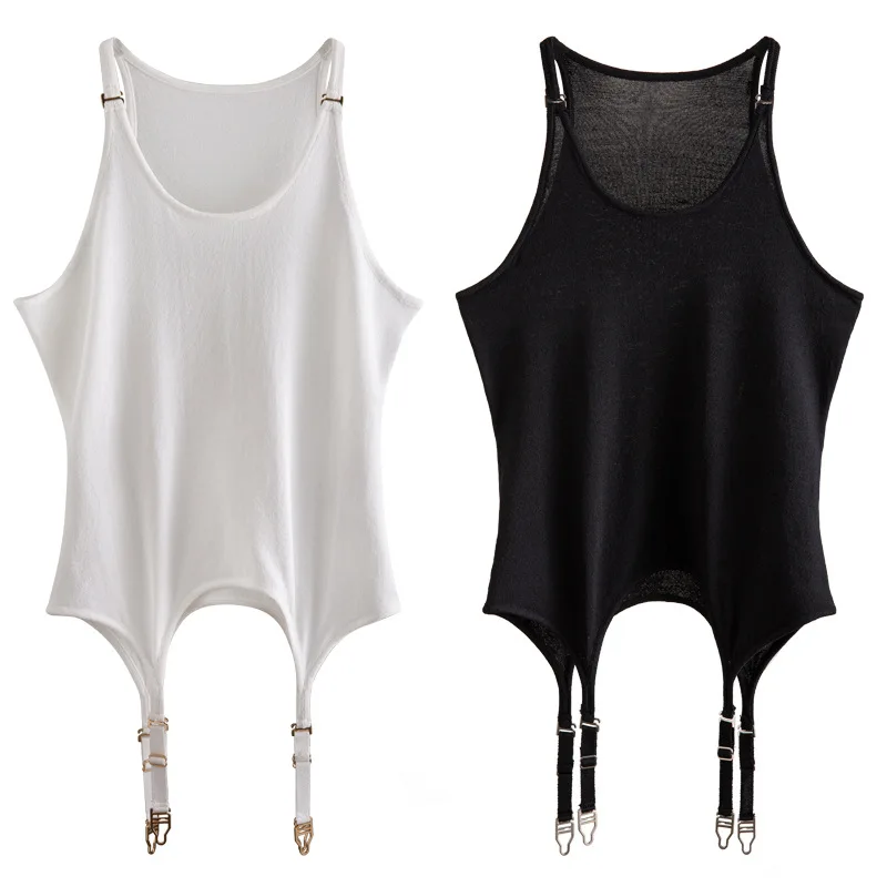 

2020 square collar sleeveless tassels pullover elastic sexy camiso spring and summer T-shirt female top U905