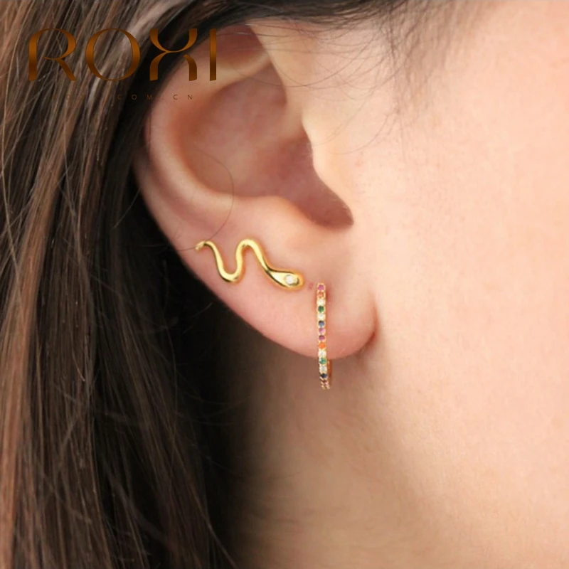 Женские серьги гвоздики ROXI Animal Snake Pin Eyes Star Lighting с кристаллами хряща черным
