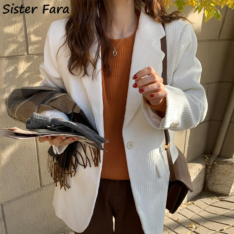 

Женский вельветовый Блейзер Sister Fara, элегантный Свободный Повседневный блейзер с отложным воротником, Осень-зима 2021