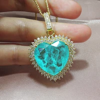 new fashon charm 925 sterling silver love heart paraiba tourmaline emerald gemstone yellow golden pendent necklace fine jewelry