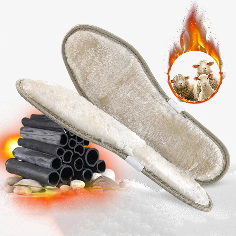 

2Pc Heated Insoles for Winter Warm Bamboo charcoal sole Wool Heating Shoe Pads Comfortable Deodorant Insert for Men Women Sole