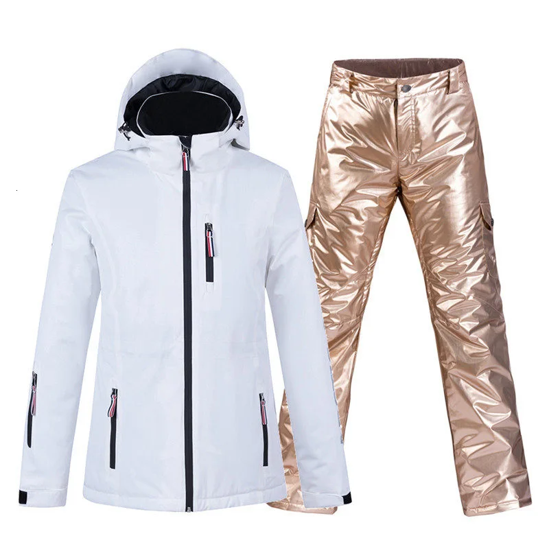 Новый комплект белых снежинок для женщин ветрозащитный лыжный костюм