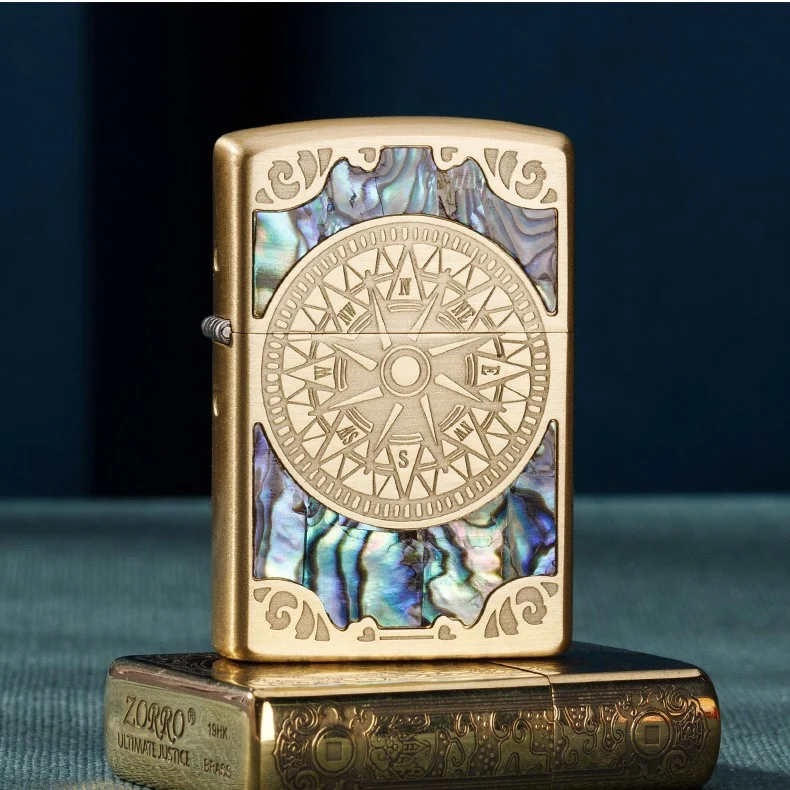 

Zorro kerosene lighter fashion personality retro grinding wheel cotton oil machine brass color shell windproof design igniter