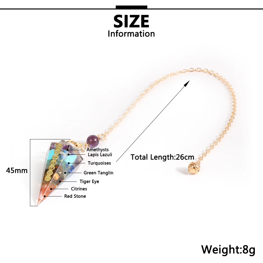 Целительный маятник для дивинации энергии 7 чакр оргонитовые маятники с шестиугольной острием реики оргоновый кулон Пендуло ювелирные изделия.