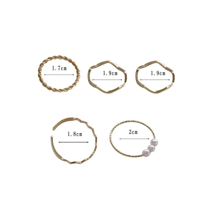 

xiaoboACC Korean Fashion 5-piece Ring Female Multi-layer Aesthetic Finger Ring Pearl Ring Jewelry Accessories Wholesale