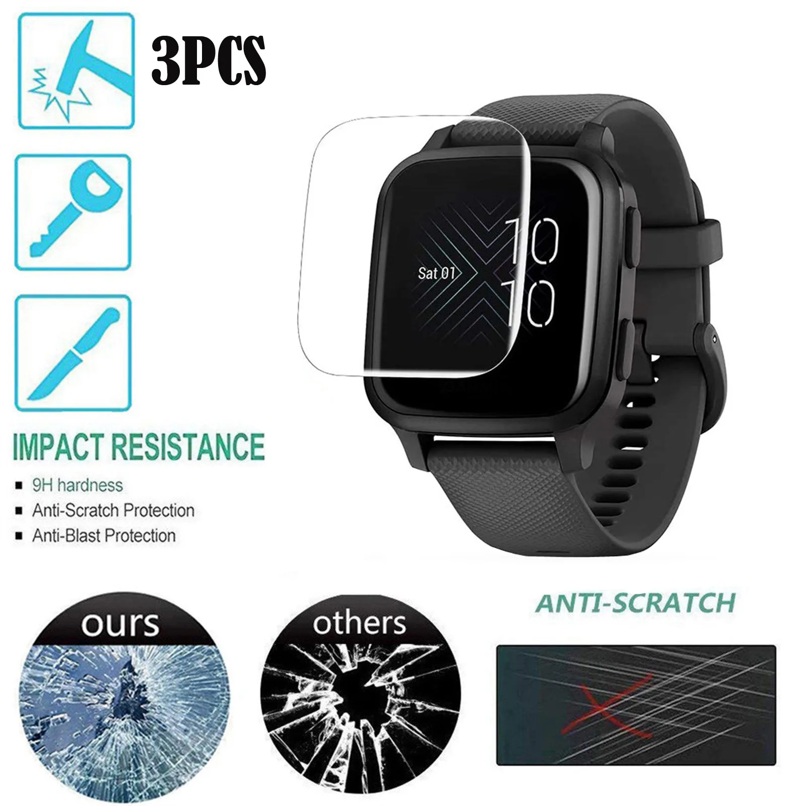 

3 piece of Garmin Venu HD transparent full-screen protective film explosion-proof LCD TPU high-quality optical enhancement film