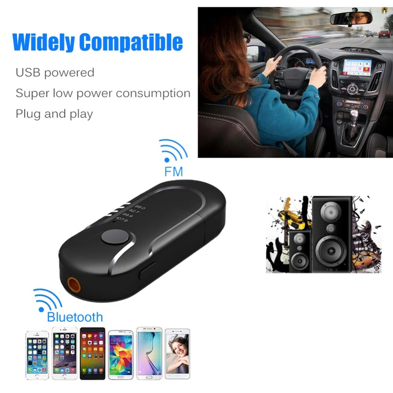 

USB Powered Bluetooth FM Transmitter Card Reader For Car AUX Audio Player TF Music Adapter Receiver Handsfree In-Car Modulator