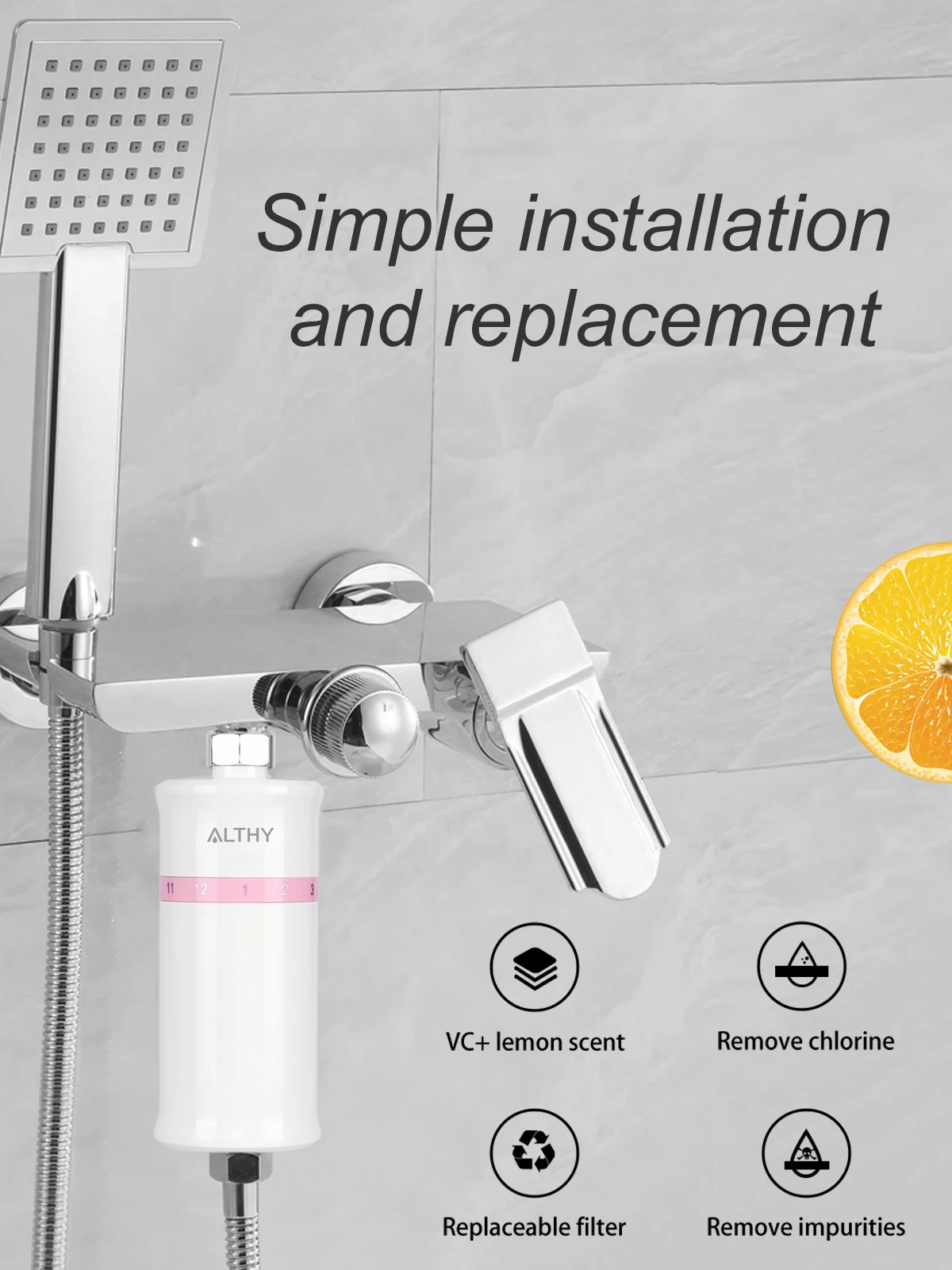 althy vitamin c shower filter water purifier lemon scent bathroom bath water softener filter chlorine help dry skinhair loss free global shipping