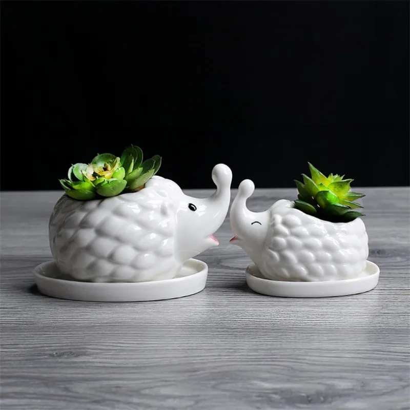 Керамический Ежик кашпо для суккулентов белый фарфор животные зеленые растения