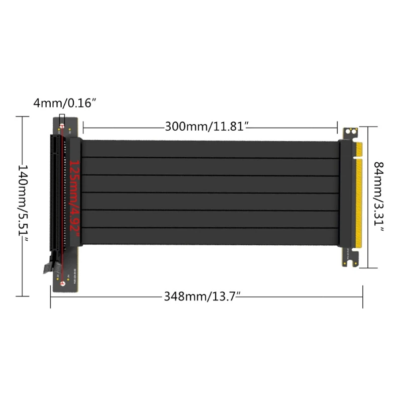 

High-performance 30cm Graphics Extension Cable with antijam PCI-E x16 3.0 Black Extender Riser Cable Black