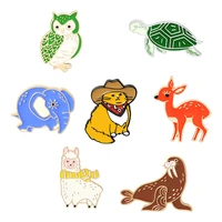 cowboy cats enamel pin custom walrus alpaca deer owl turtle elephant animal brooch backpack badge jewelry gift for kids friends