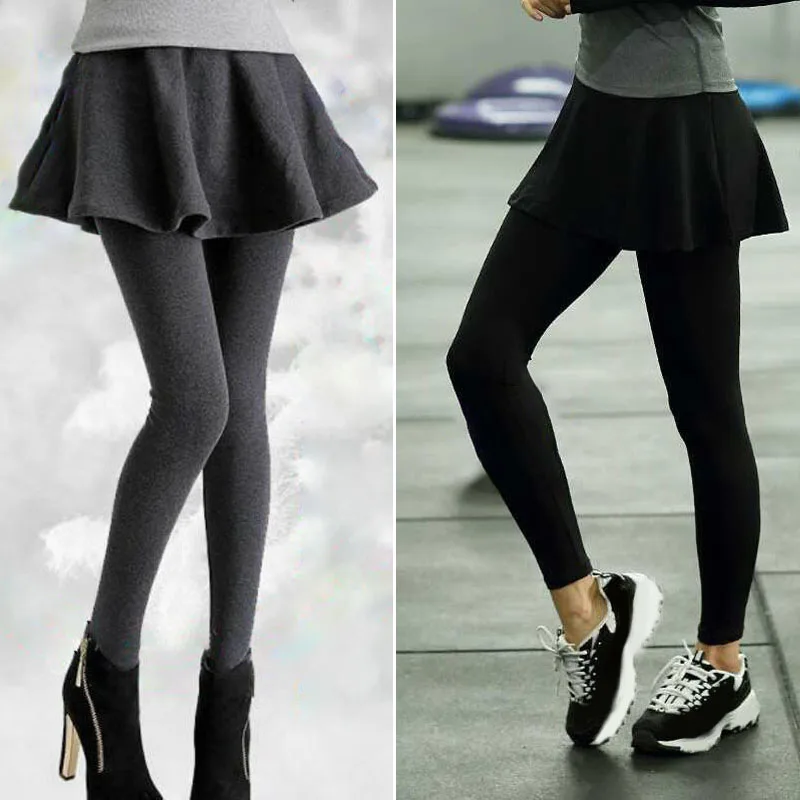 

2019 Autumn leggings Women's Sexy Slim Leggings Pleated Skirt Nine Points Pants Thick Warm legging