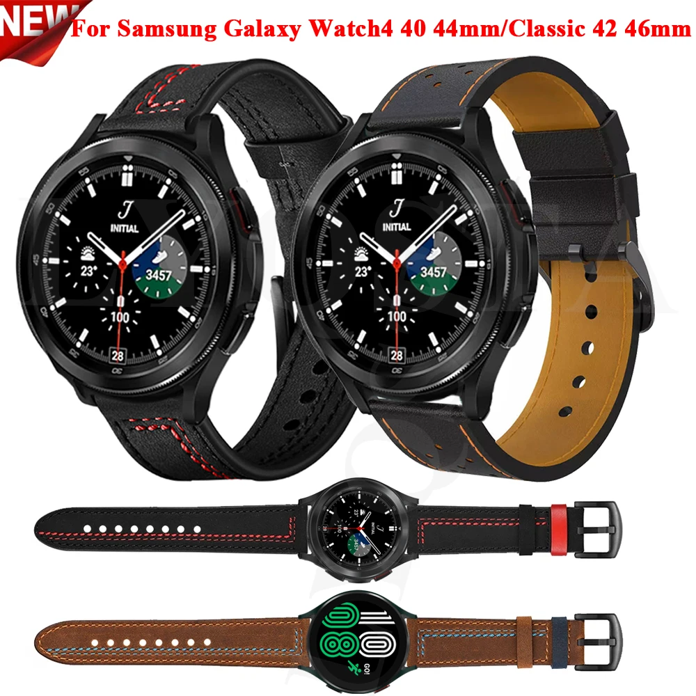 

20mm Leather Strap For Samsung Galaxy Watch4 Classic 46mm 42mm/Galaxy Watch 4 44mm 40mm Sport Band Replacement Wristbands Correa