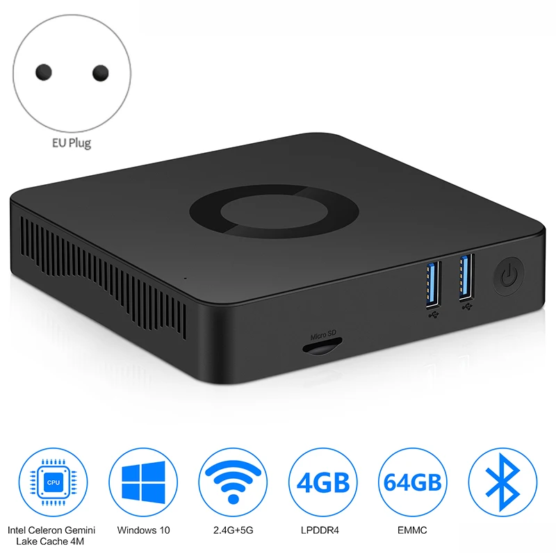 Четырехъядерный мини-ПК для Gemini Lake N4100 4 ГБ 64 Гб поддержка M.2 HD-MI/VGA двойной дисплей