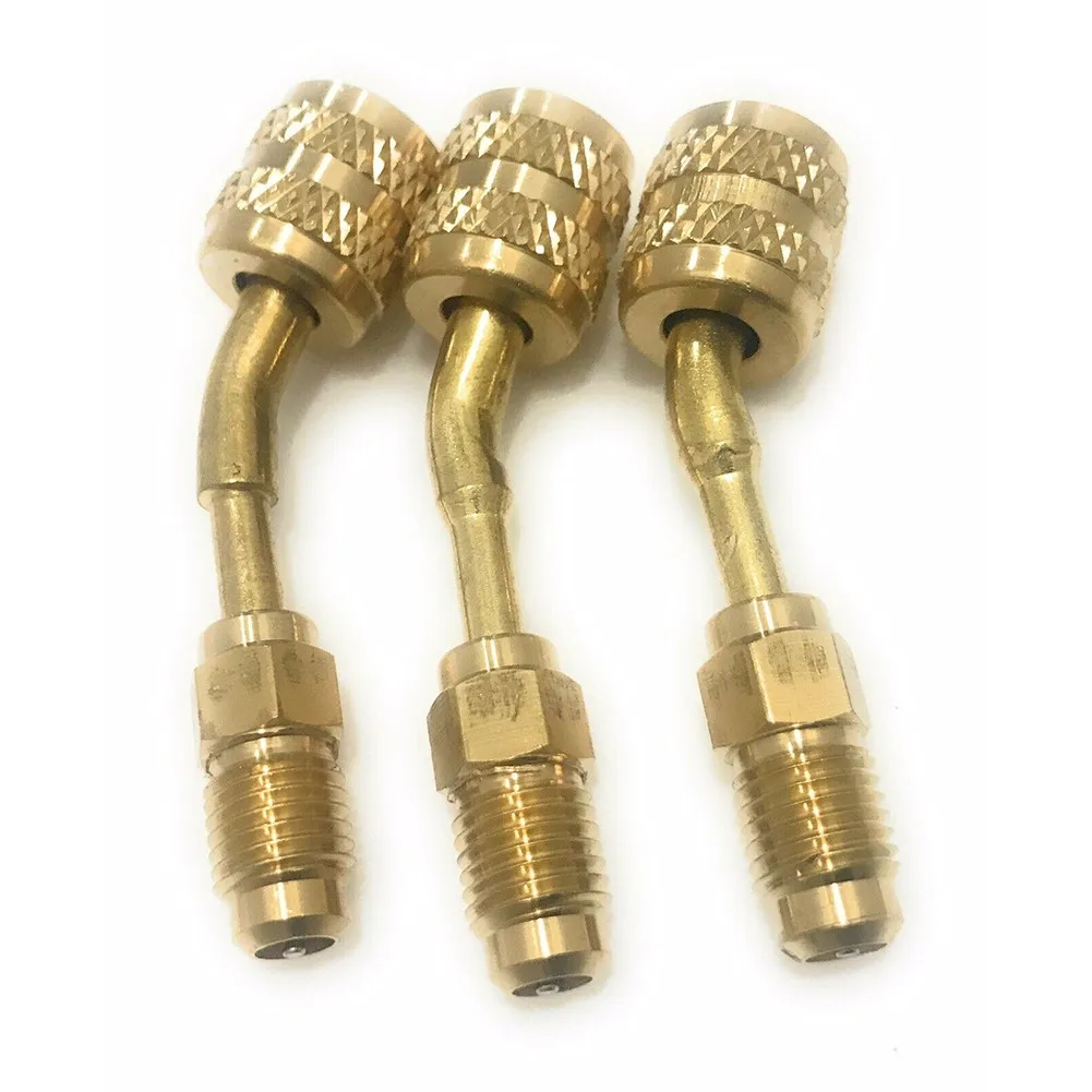 

3pcs R410A Angled Adapter Port Connector Air Conditioning Converter 5/16" SAE Female To 1/4" SAE Male