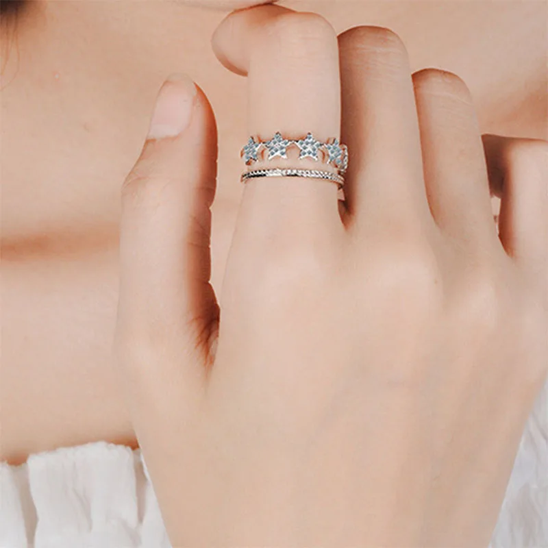 Женское кольцо MEETSOFT с серебряным покрытием простое регулируемое Двухслойное