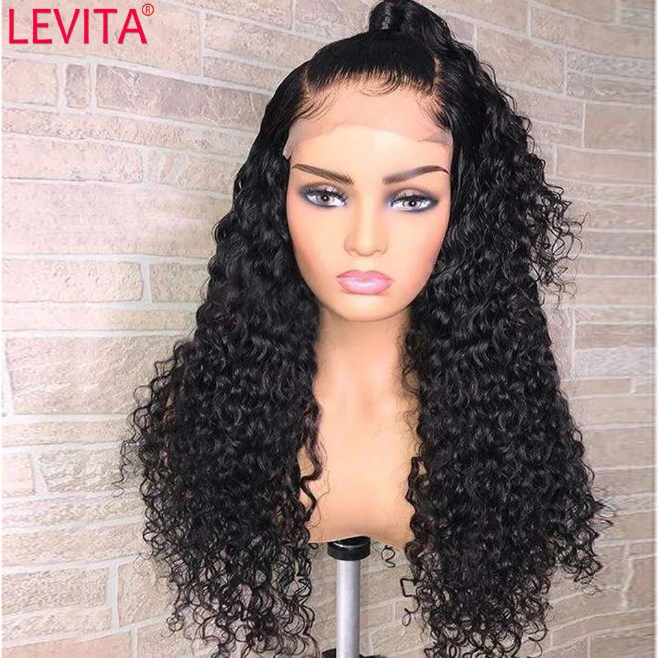 LEVITA T Part Afro Kinky Curly Lace Human Hair Wig Closure Wig Brazilian Glueless 30 Inch Lace Frontal Human Hair Wigs For Women
