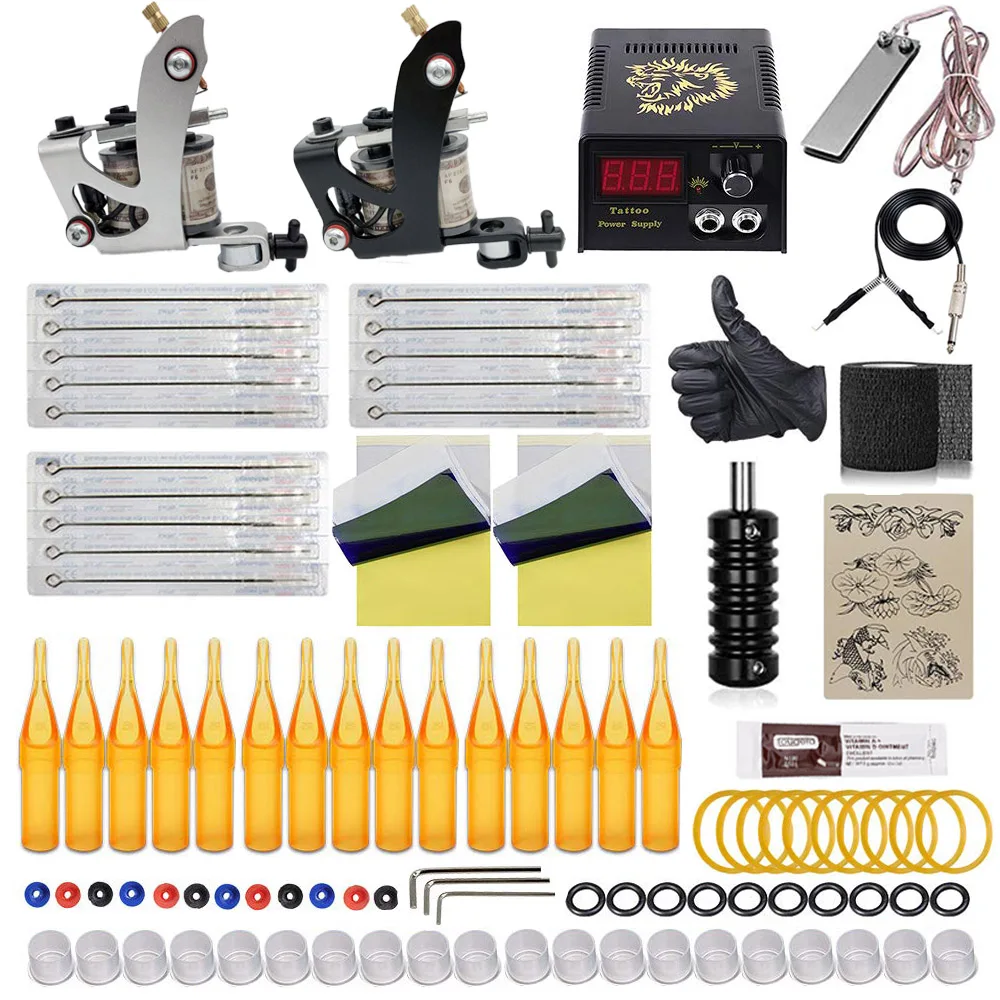 Новейший профессиональный набор для тату 2 катушки пулемёты с электропитание