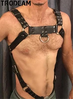 trodeam sexy leather mens body chest harness adjustable shoulder armor rivets bdsm bondages belts high quality men lingerie belt